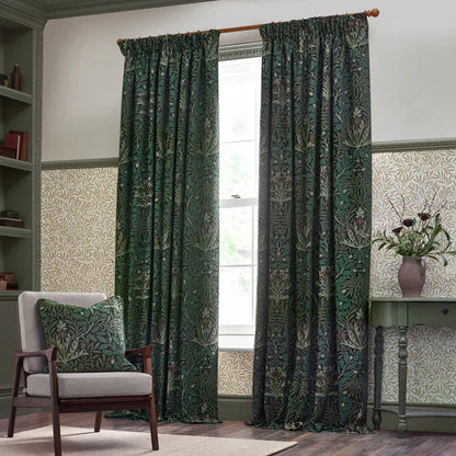 Acorn Multi Floral Jacquard Pencil Pleat Curtains Thyme/Forest