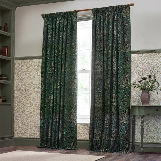 Acorn Multi Floral Jacquard Pencil Pleat Curtains Thyme/Forest