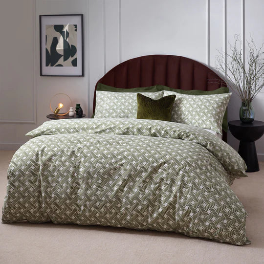 Alexa Abstract Cotton Rich Duvet Cover Set Olive