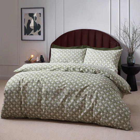 Alexa Abstract Cotton Rich Duvet Cover Set Olive