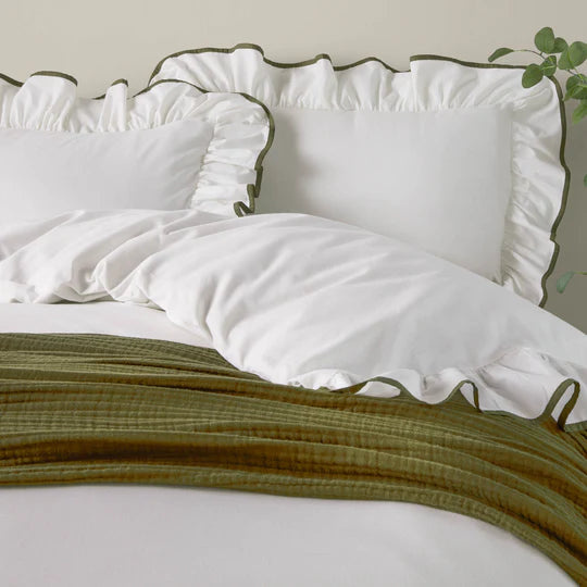 Blousey Cotton Ruffle Duvet Cover Set Olive