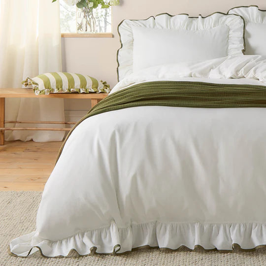 Blousey Cotton Ruffle Duvet Cover Set Olive