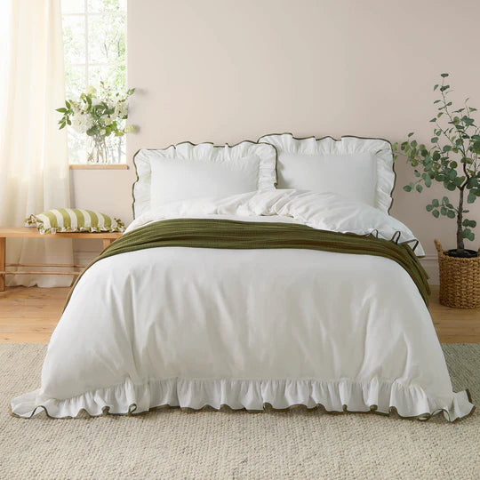 Blousey Cotton Ruffle Duvet Cover Set Olive