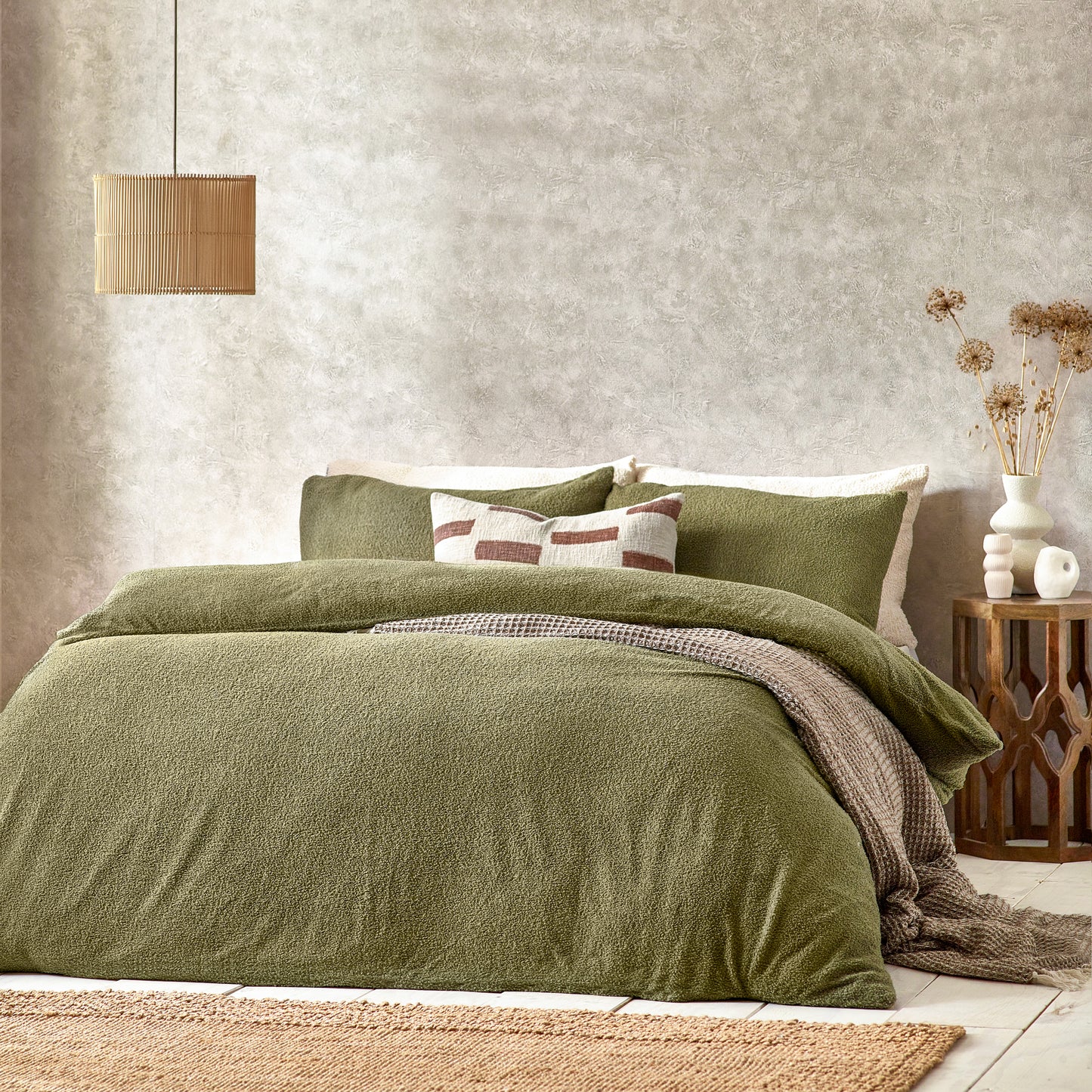 Boucle Duvet Cover Set Olive
