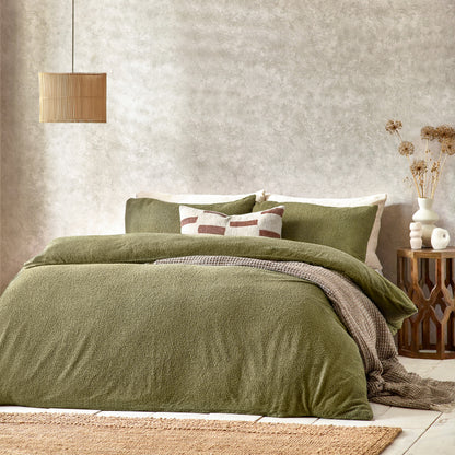 Boucle Duvet Cover Set Olive
