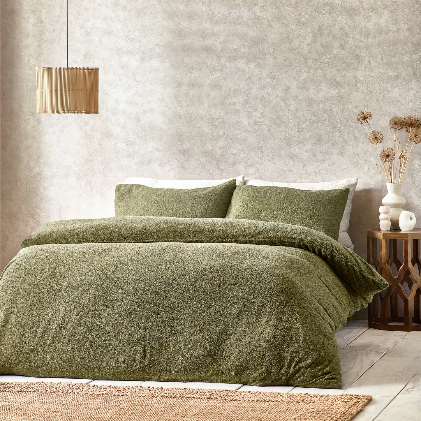 Boucle Duvet Cover Set Olive