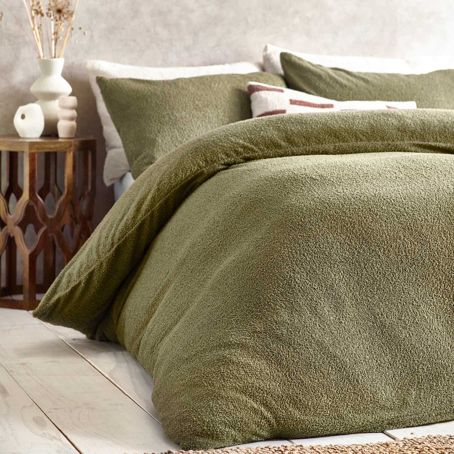 Boucle Duvet Cover Set Olive