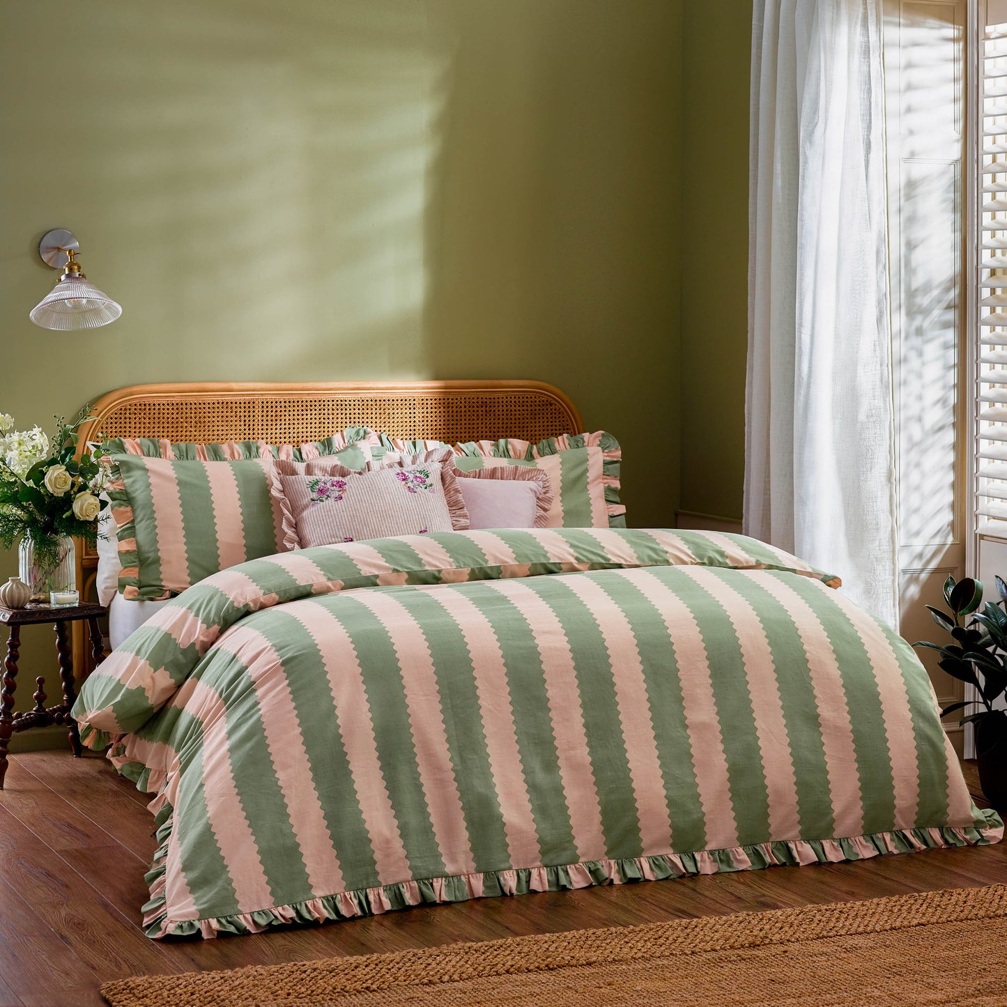 Birdie Stripe Ruffle Duvet Cover