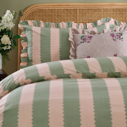 Birdie Stripe Ruffle Duvet Cover