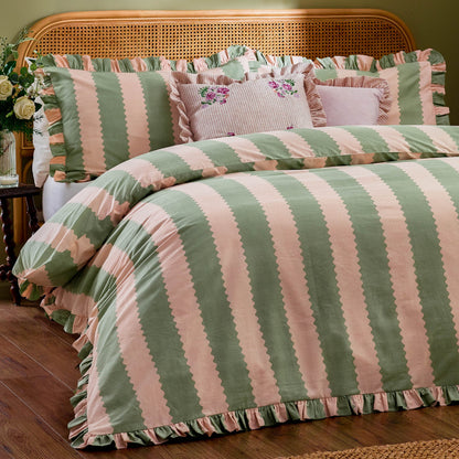 Birdie Stripe Ruffle Duvet Cover