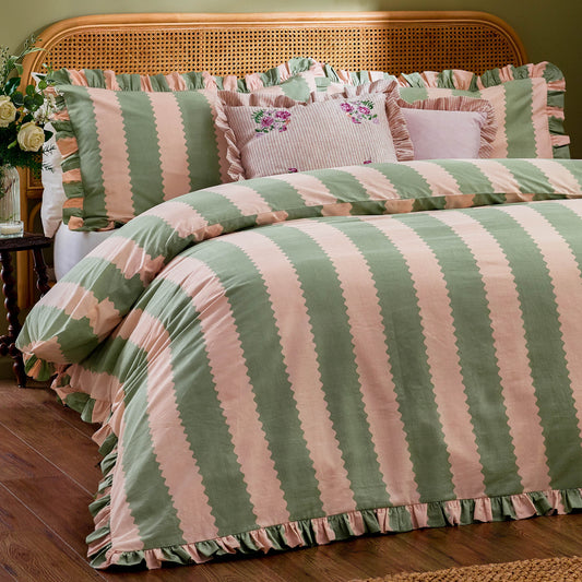 Birdie Stripe Ruffle Duvet Cover