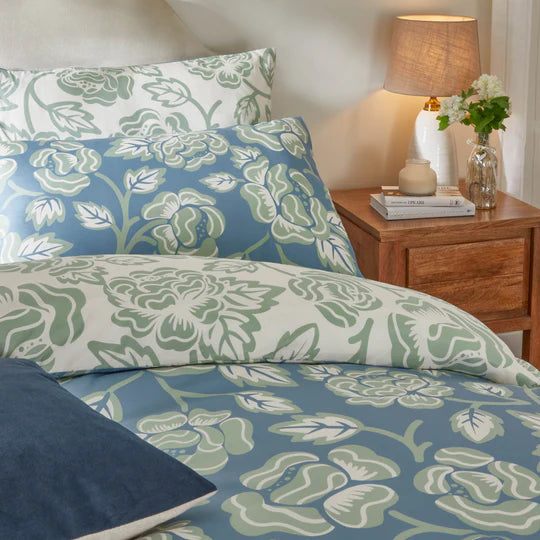 Camellia Printed Soft Touch Duvet Cover Set French Blue