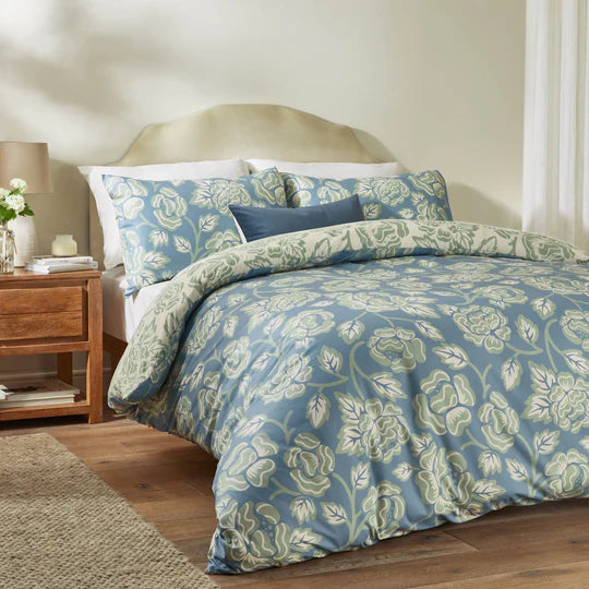 Camellia Printed Soft Touch Duvet Cover Set French Blue