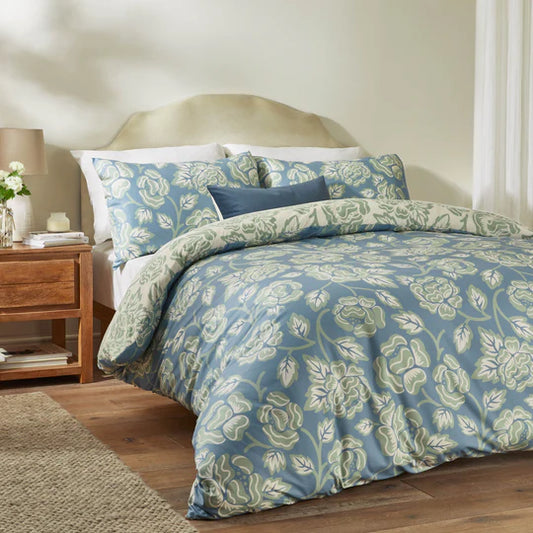 Camellia Printed Soft Touch Duvet Cover Set French Blue