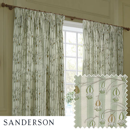 Chinese Lanterns Embroidered Pencil Pleat Curtains Sage