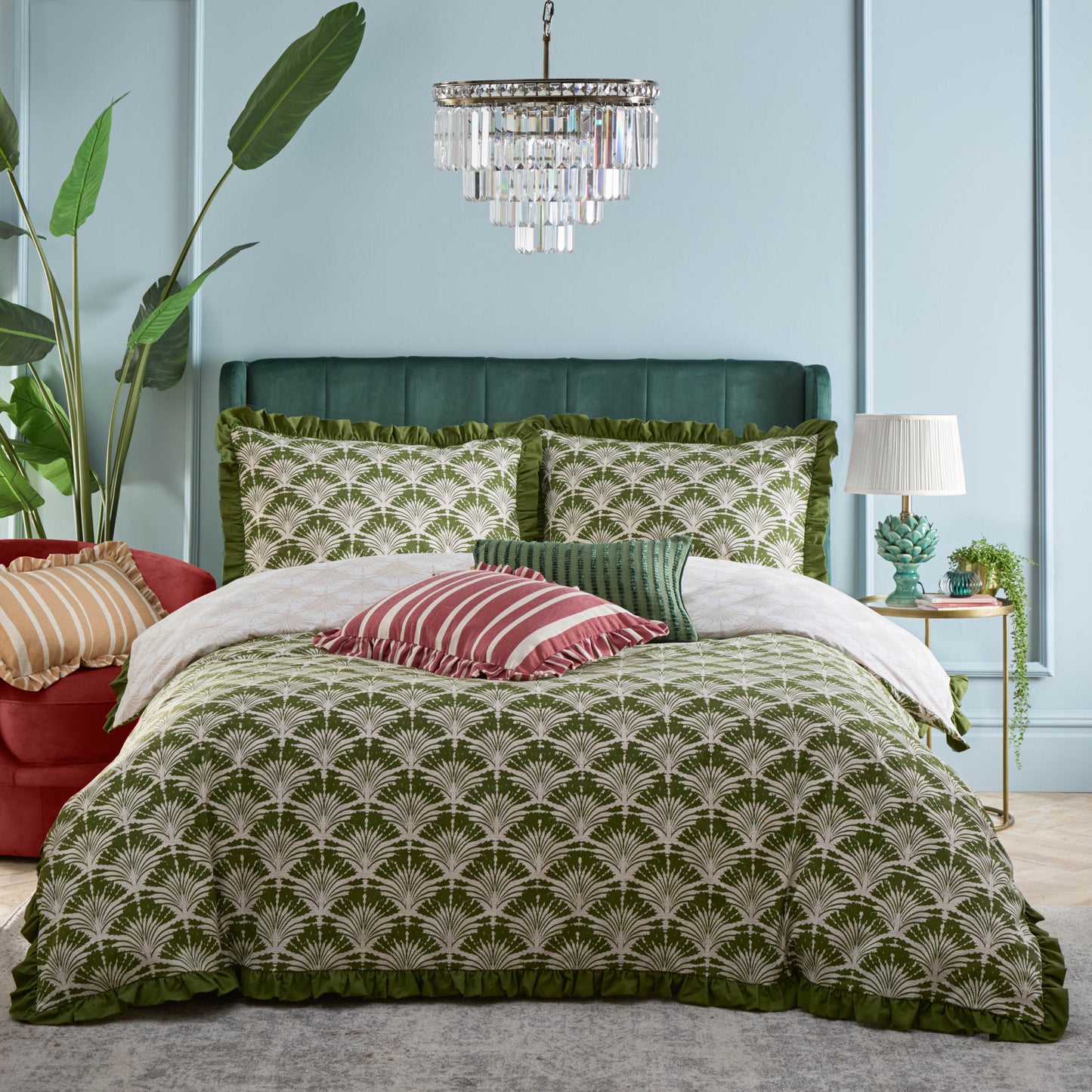 Deco Palm Ruffle Duvet Cover Set