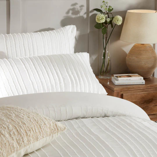 Harrison Stripe Tufted Soft Touch Duvet Cover Set White