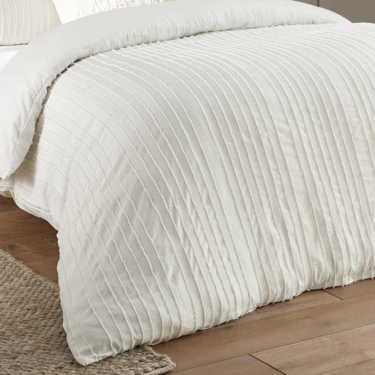 Harrison Stripe Tufted Soft Touch Duvet Cover Set White