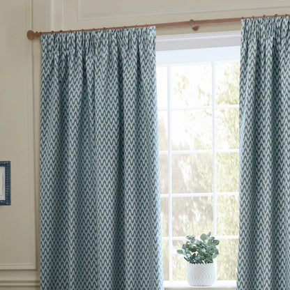 Hutton Jacquard Pencil Pleat Curtains Blue