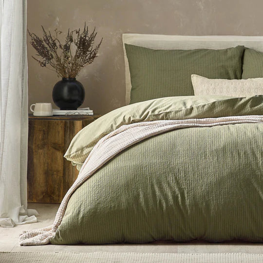 Malton Stripe Duvet Cover Set Forest Green