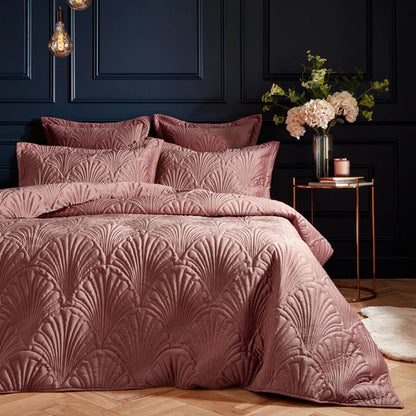 Palmeria Quilted Velvet Duvet Cover Set Blush
