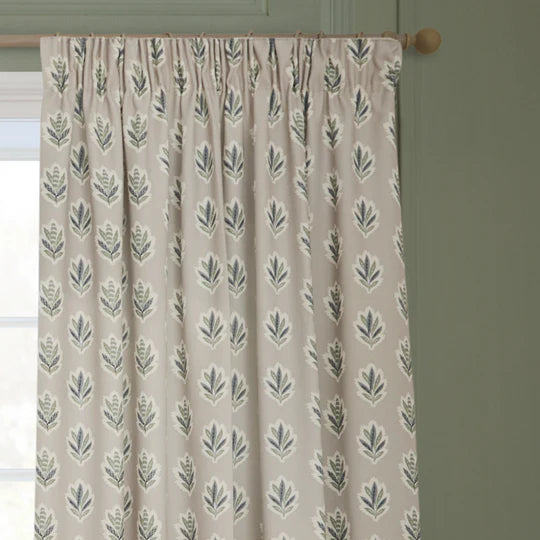 Sessile Leaf Motif Pencil Pleat Curtains Flax