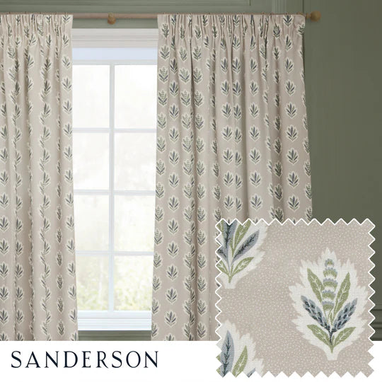 Sessile Leaf Motif Pencil Pleat Curtains Flax