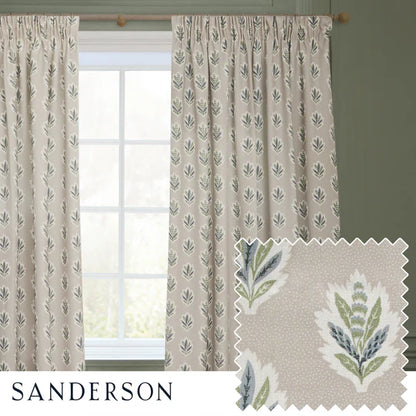 Sessile Leaf Motif Pencil Pleat Curtains Flax