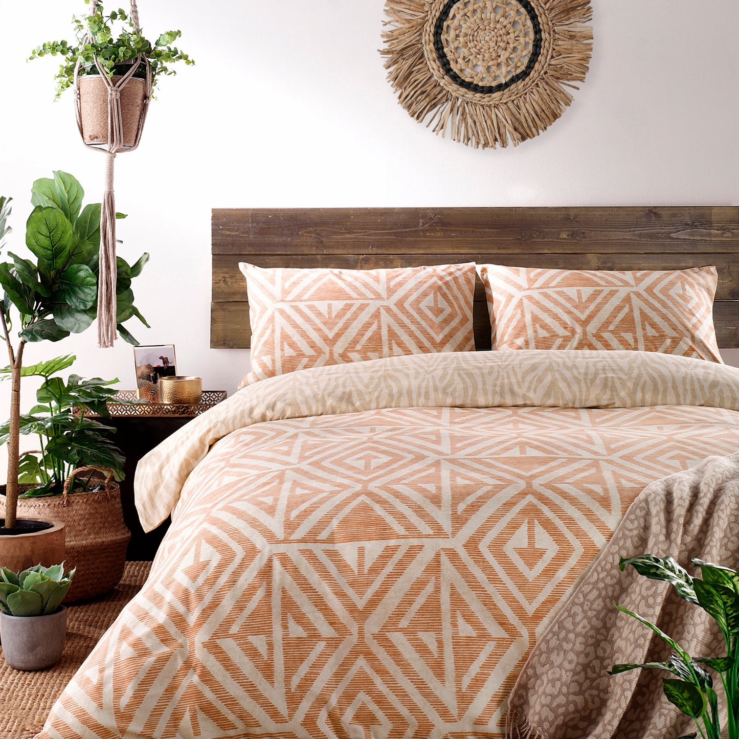 Tanza Geometric Duvet Cover Set Terracotta