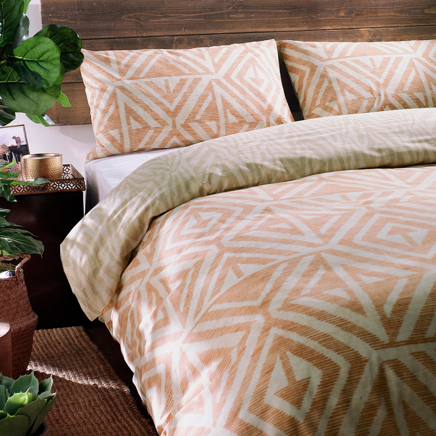 Tanza Geometric Duvet Cover Set Terracotta